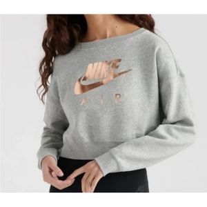 EUC  Nike Air Grey W/ Rose Gold Logo Cropped Sweatshirt W/ Zip Back XL